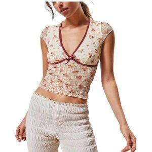 Urban Outfitters Kimchi Blue Cream Floral Lace Blouse